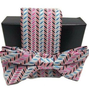 Barcelona Men's Bow Tie Hanky Silver Blue Coral Lavender Fuchsia White 2.5" Wide